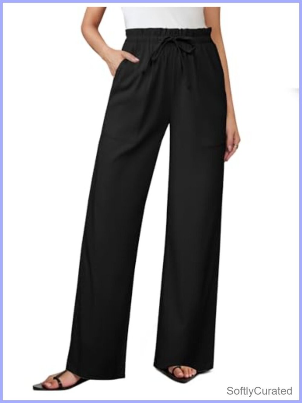 AB-Eleven Womens Linen Pants Wide Leg Flowy Palazzo with Pockets